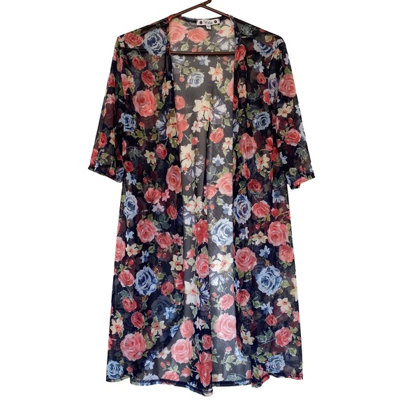 Wilde Floral Sheer Kimono Cardigan Size M - Picture 1 of 4